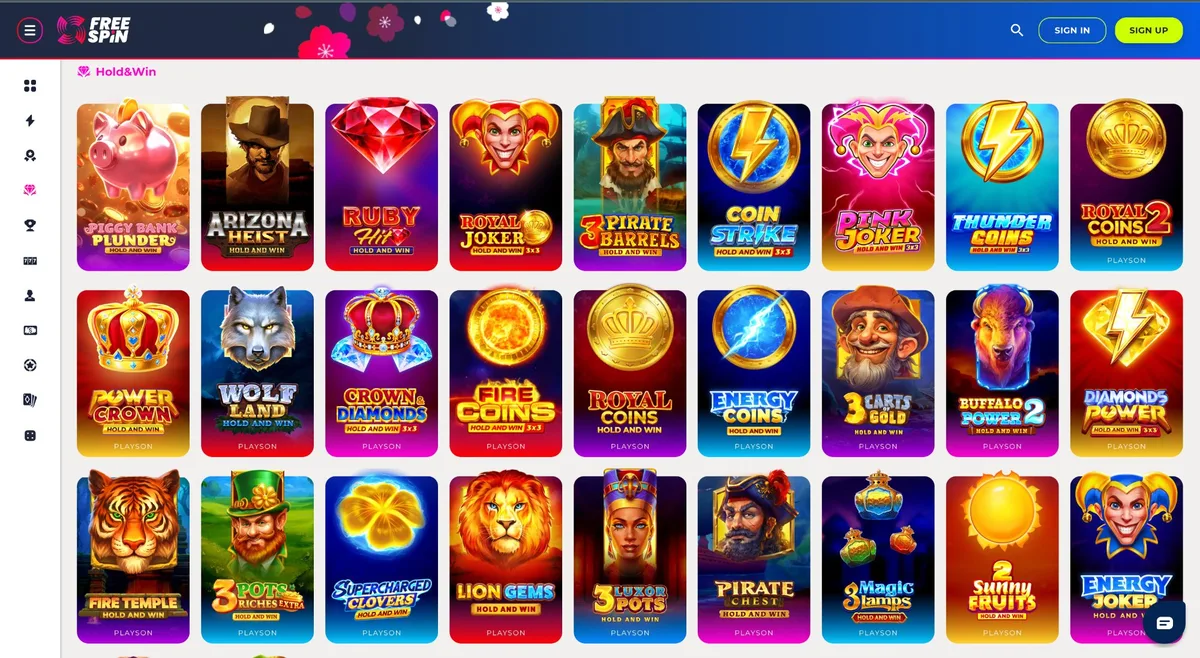 Free Spin Casino Hold and Win games from Playson available to Georgia players including Arizona Heist and Wolf Land